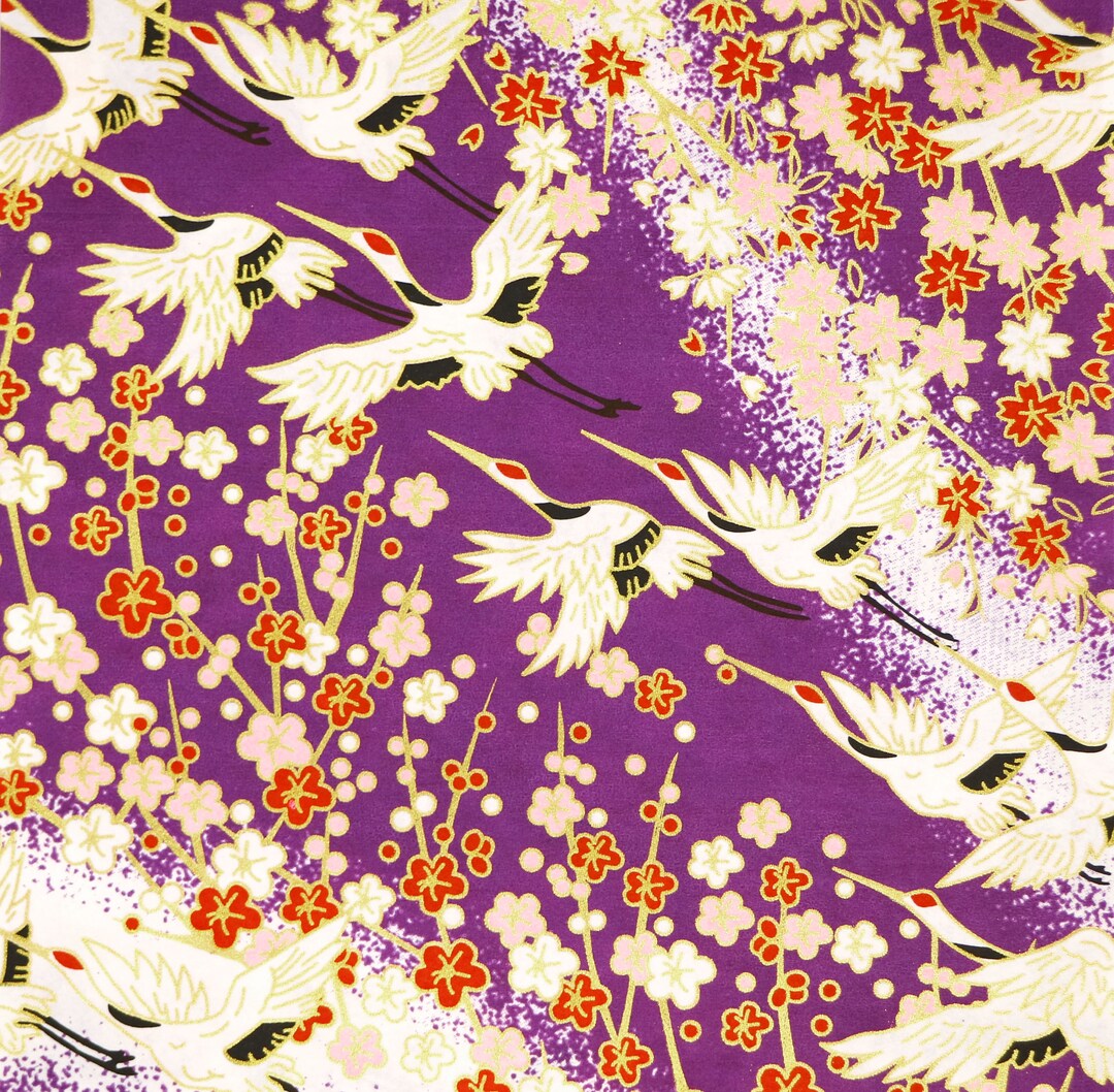 Werktagsgewand　手芸　洋書(*´꒳`*) Japanese Yuzen Chiyogami Washi Paper - 14x14cm White Cranes