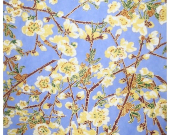 Japanese Yuzen Washi Paper: Cream Flowers, Cornflower Blue (Origami/Scrapbooking)