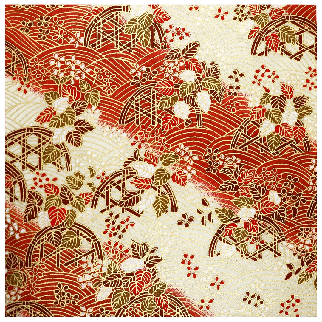 Japanese Pattern Paper Japanese Yuzen Chiyogami Washi Paper - Coral and Cream and Gold Origami ...