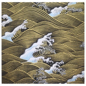 Japanese Yuzen Chiyogami Washi Paper - Origami gold wave Japanese paper for crafting and scrapbooking