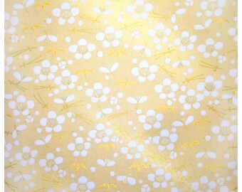 Japanese Yuzen Chiyogami Washi Paper - White cherry blossom on yellow origami Japanese paper for crafting and scrap booking