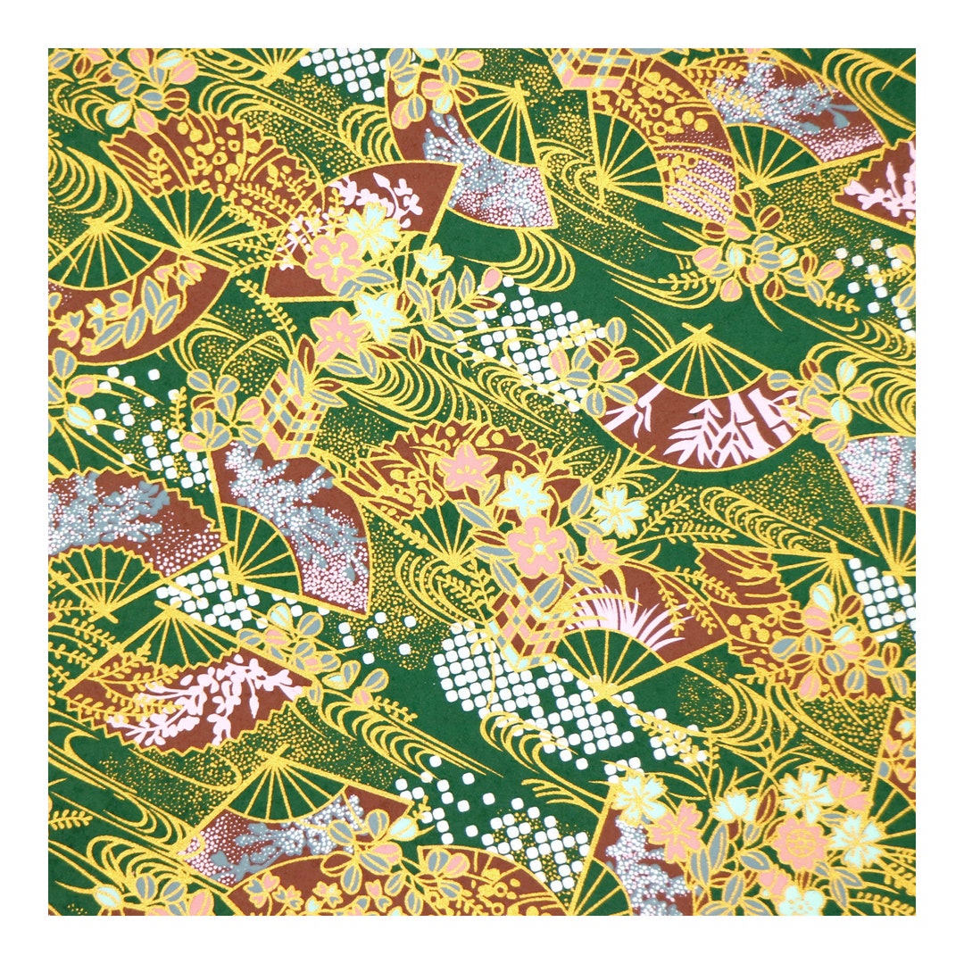 Japanese Yuzen Chiyogami Washi Paper 14x14cm Japanese Fan Print on Dark