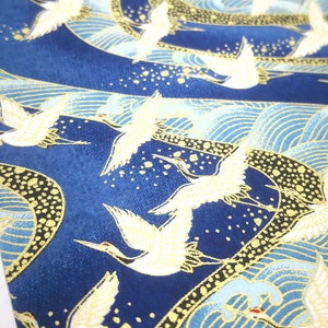 Japanese Yuzen Chiyogami Washi Paper White Crane Print With Blue Waves ...