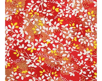 Japanese Yuzen Chiyogami Washi Paper - 14x14cm White and yellow leaves on red and gold origami Japanese paper, white blossom paper