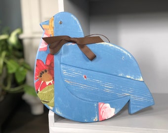 Blue Bird Door Hanging - Spring Decor -Wood Chippy Paint