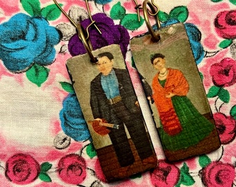 Frida Kahlo Wedding Portrait with Diego Rivera Dangle Earrings