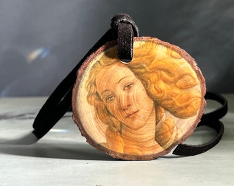 Birth of Venus Necklace Statement Necklace on Wood  -Sandro Botticelli Necklace -Gift for Art Teacher
