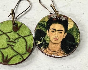 Frida Kahlo Self Portrait Large Round Dangle Earrings