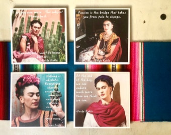 Frida Kahlo Coasters Frida Kahlo Quotes 4.5 by 4.5 Inches Gift for Spanish Teacher, Gift for Art Teacher or Housewarming Gift