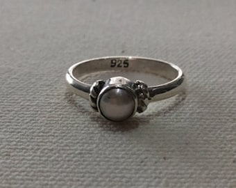 White Pearl with 925 Sterling Silver Ring # Special handmade silver ring # Simple rings with white pearl.