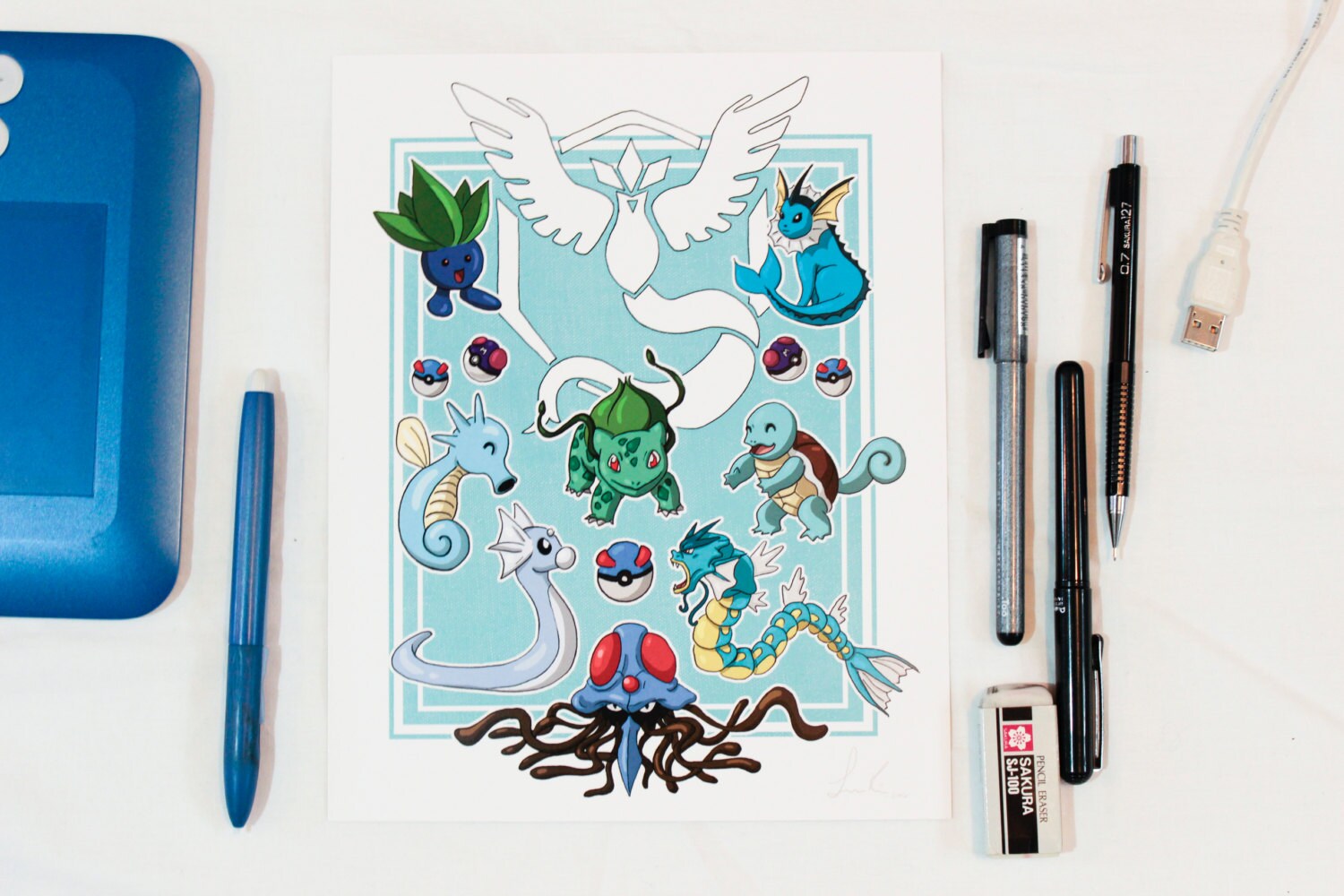 Pokemon Blue Team Mystic Wisdom Poster Geek Illustration Etsy