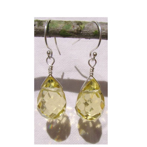 Lemon Quartz Earrings or Leverbacks, Faceted Teardrop Briolette, Titanium, Sterling Silver or  14k Gold Filled