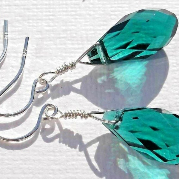 Peacock Green Quartz & Silver Leverbacks or Earrings, Teardrop Briolette, Sterling Silver or Titanium Ear Wire Available 4 Sensitive  Lobes