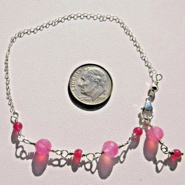 Faceted Pink Chalcedony, Fuchsia Jade & Sterling Silver Bracelet, Hill Tribe Accent, One of a Kind, Exact Item Shown