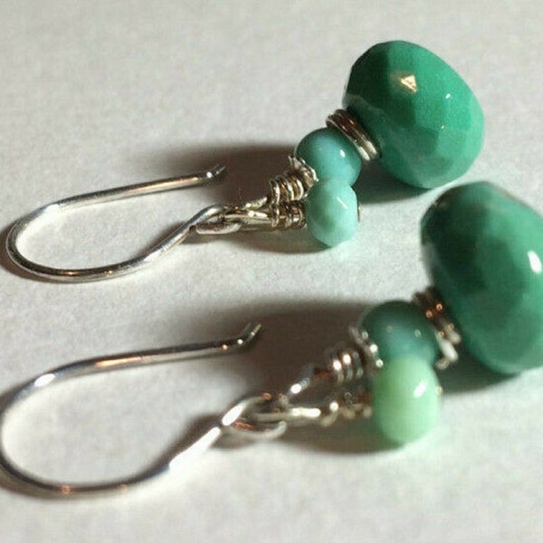 Chrysoprase Earrings or Leverbacks, Soft Blue and Green Gems Smooth and Faceted, Silver Filled, Titanium, Sterling Silver or 14k Gold Filled