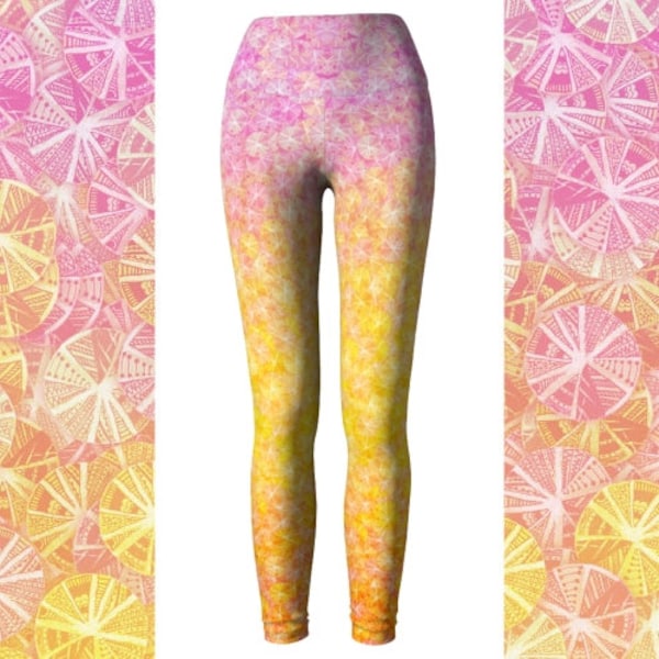 Citrus Ombre Yoga Leggings, Colorful Leggings, Funky Yoga Pants, High Waisted Leggings, Cute Yoga Pants, Women's Leggings, Pink Leggings