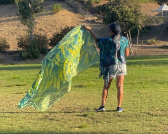 Silk Veil Poi | Giant Kelp Hand Printed Watercolor Habotai | Mermaid Flow Art | Made to Order