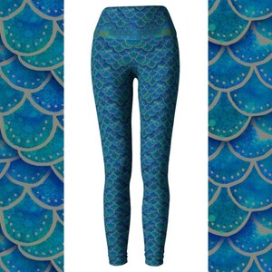 Handpainted Mermaid Leggings, high Waist mermaid, mermaid Yoga Leggings, Scale Leggings, Squat Proof, Made in USA