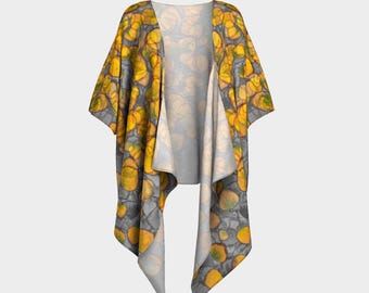 Aspen Leaves Draped Kimono Silk Habotai