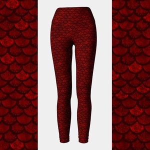 Red Mermaid Halloween, Goth Mermaid Leggings, High Waist, Dragon Leggings, Glitter Leggings, Workout Leggings, Scales Leggings
