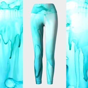 Hand Painted Mermaid Leggings, Eco Friendly Watercolor Leggings Leggings, High Waisted Leggings, Ocean Leggings