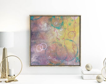 Electric Jellyfish 2 | 10x10in | Printable Wall Art Paper: Handprinted Watercolor Mixed Media Wall Art Texture Abstract Digital Print
