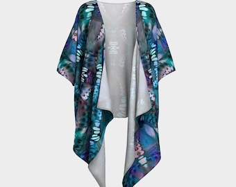 Habotai Silk Kimono | Blue Butterfly Kaleidoscope