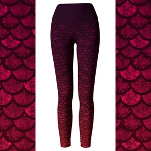 Glitter Scale Mermaid Leggings, Ombre Leggings, Yoga Pants, High Waist Leggings, Scales Yoga Pants, Dragon Scale, Leggings Sale