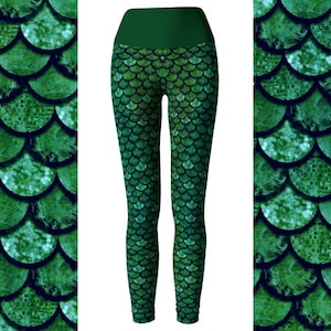 Glitterfish Green Mermaid Scale Leggings/ Capris, Mermaid Yoga Pants, High Waist Leggings, Scale Leggings, Mermaid Yoga Pants, Mermaid Yoga