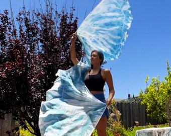 Silk Angel Wings | Real Kelp Botanical Hand Printed Habotai Swing Flags | Mermaid Performance