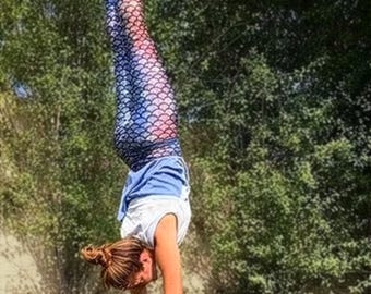 Glitter Mermaid Scales Leggings, High Waist, Eco Friendly Leggings, Squat Proof, Made in USA