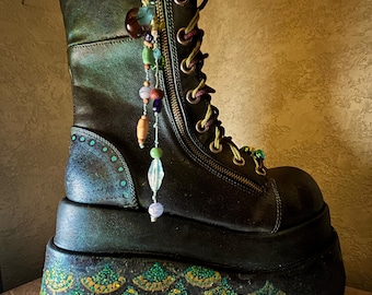Custom Iridescent Mermaid Scale Demonia Bear Platform Boots — Made to Order
