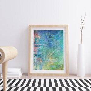 Printable Wall Art Paper: Printable Art Handprinted Watercolor Mixed Media Wall Art Texture Blue High Resolution Abstract Digital Print