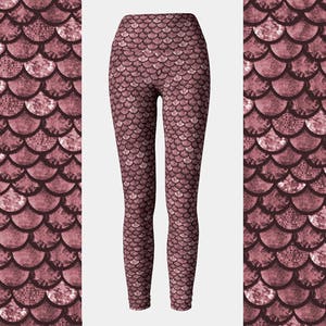 Rose Gold Mermaid Leggings, Dragon Leggings, Scale Yoga Leggings, Women&#39;s Leggings, Scale Leggings, Pink Mermaid, Halloween Mermaid Workout