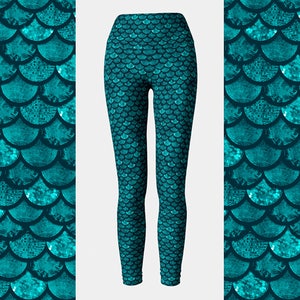 Glitterfish Mermaid Leggings, Squat Proof, Eco Yoga Leggings, Made in USA Leggings, Mermaid Yoga, Swimmable Leggings, Mermaid Running