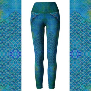 Mermaid for Halloween, Handpainted Mermaid Leggings, Dragon Scales Leggings, Mermaid Yoga Pants, Printed Leggings