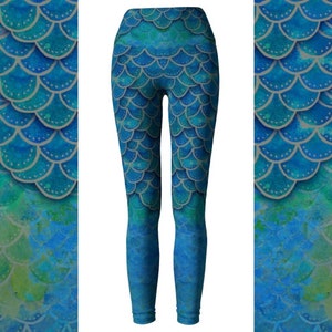 Hand Painted Watercolor Mermaid Leggings, Eco Friendly Mermaid Scales Leggings, Dragon Leggings,  Mermaid Yoga Pants,  Halloween Leggings