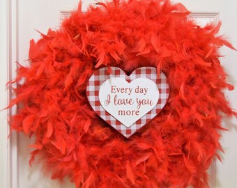 Red Feathered Valentines Wreath