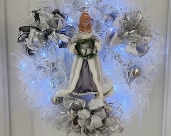 Angel White Christmas Wreath with Lights