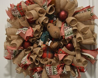 Moose Burlap Wreath