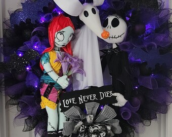 Jack, Sally, & Zero Halloween Wreath