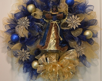 Blue and Gold with Angel Christmas Wreath