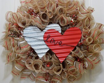 Faux Burlap Valentines Wreath