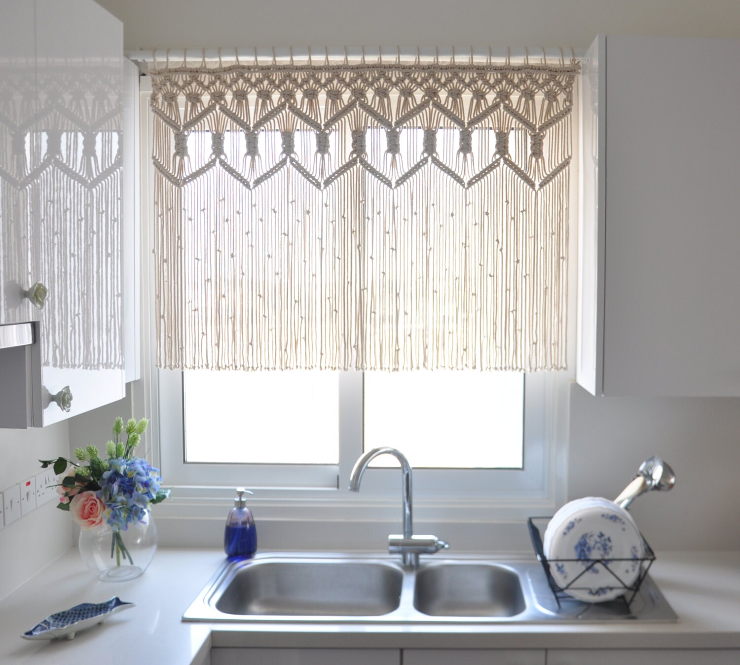 Macrame Kitchen Curtain Custom Short Macrame Wall Hanging Etsy