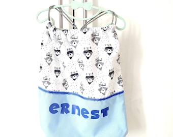 FREE SHIPPING in Italy. Personalized Drawstring Backpack for nursery, baby daycare or kindergarten, handmade in Italy.