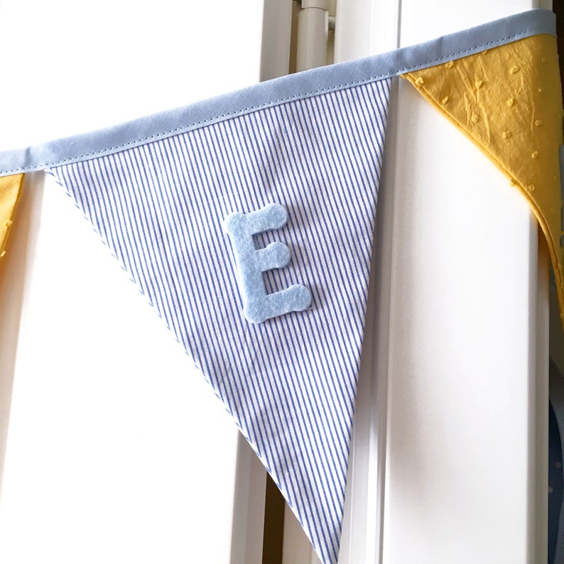 personalized fabric bunting banner baby girl, in pink and white pattern with pink felt name to decorate your baby shower image 7