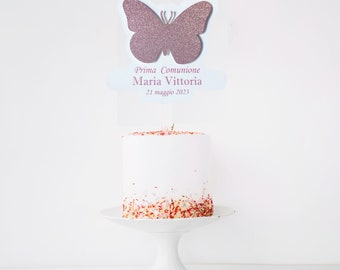 First Communion cake topper for girls, First Communion buffet decoration, sugared almond decoration, butterfly decoration