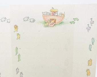 Vintage Noah's Ark & Animals Stationery Set by Hallmark - Mini Letter Set - Snail Mail - 2 Sheet + 1 Blue Envelope - Pairs of Animals - USA
