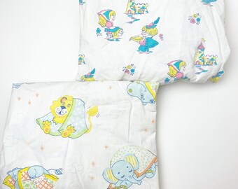 Vintage Baby Crib Sheet - Cotton Flannel Fitted Bed Sheet - Gender Neutral - Prince & Princess OR Sleepy Animals - Toddler Bed Baby Shower