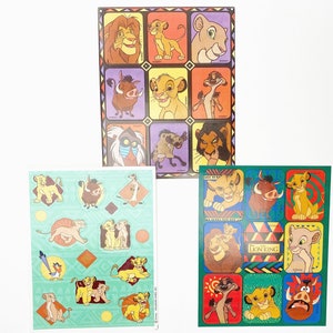 Folha de adesivos vintage do rei leão por Cleo - sua escolha - borda verde ou preta - Simba Pumba Mufasa Scar Timon - Gibson Greetings